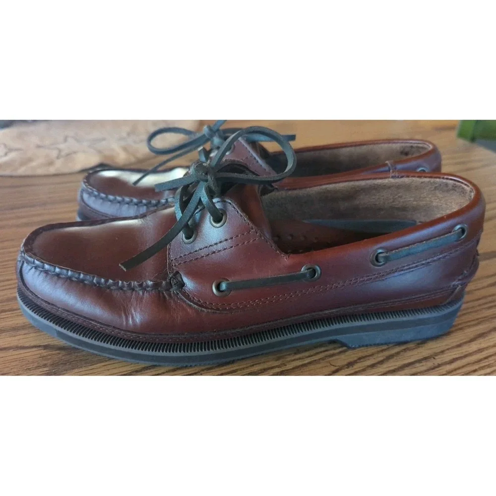 Men's Vintage Bass Moccasins Leather Brown Lace Up Casual Loafers 7‎ M Brazil